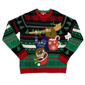 NEW Jollidays Men's‎ Ugly Christmas Sweater XL T Sloth Cocoa Candy Cane Holiday